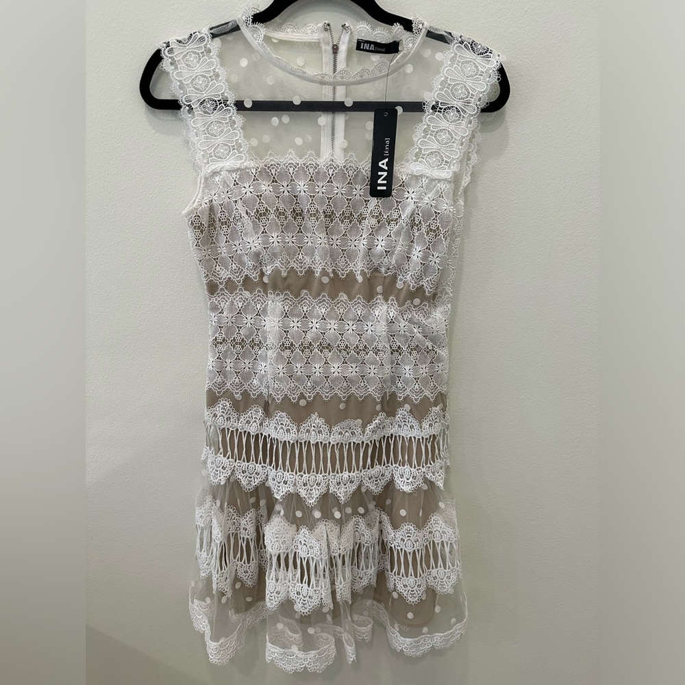 INA White-Nude Lace Tiered Dress